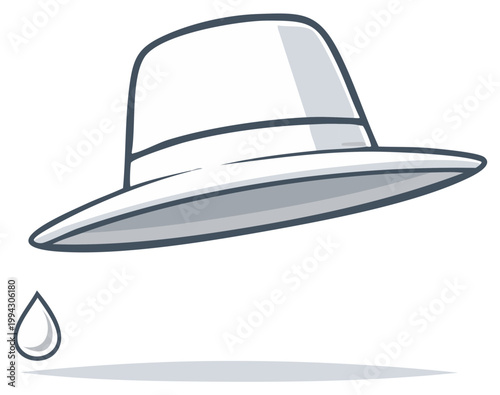 Cartoon Hat with Water Drop, Simple Graphic Illustration for Fashion or Travel Concept