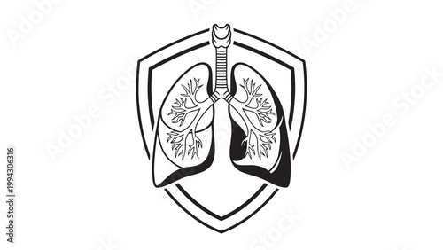 Illustration of Human Lungs with Respiratory System in a Medical Shield.