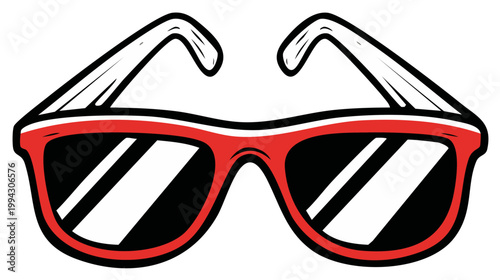 Red and white sunglasses illustration, isolated