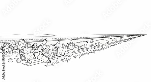 Litter strewn along a road, showing debris and environmental neglect