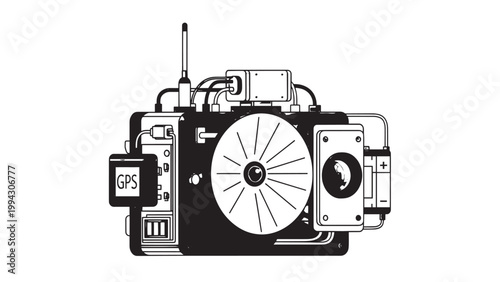 Vintage Camera with Film Roll and Flash for Photography Enthusiasts.