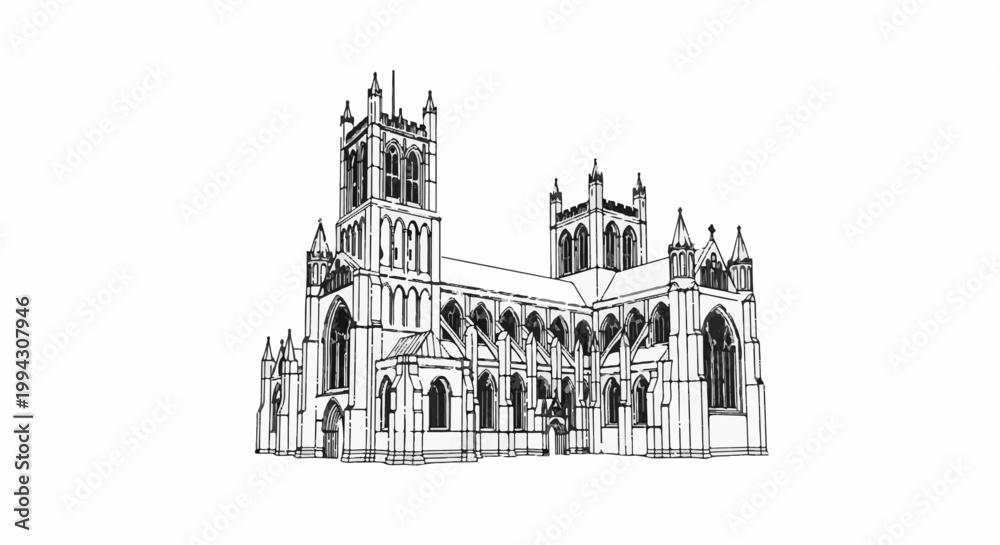 Fototapeta premium Gothic cathedral illustration with detailed spires and arched windows