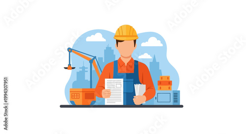 Construction Engineer Holding Blueprints and Planning Project