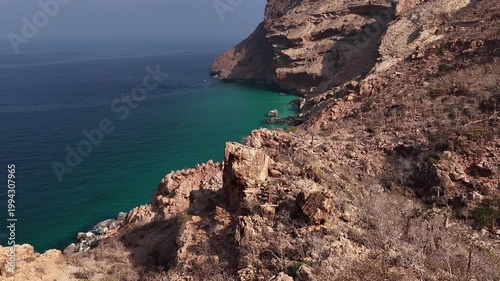 Aerial view of socotra island coastline and turquoise sea