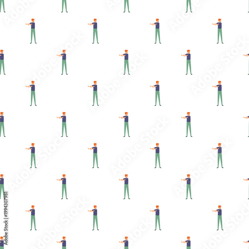 Cartoon man doing warm up exercises creating a repeating seamless background pattern