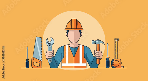 Construction Worker with Tools Illustration