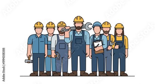 Diverse Team of Construction Workers and Skilled Laborers