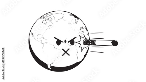 Illustration of a planet with a missile hitting its surface, depicting conflict or attack in space.