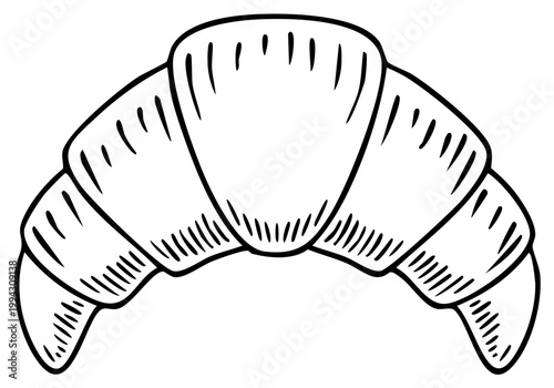 Ink drawing of a flaky croissant pastry, bakery illustration