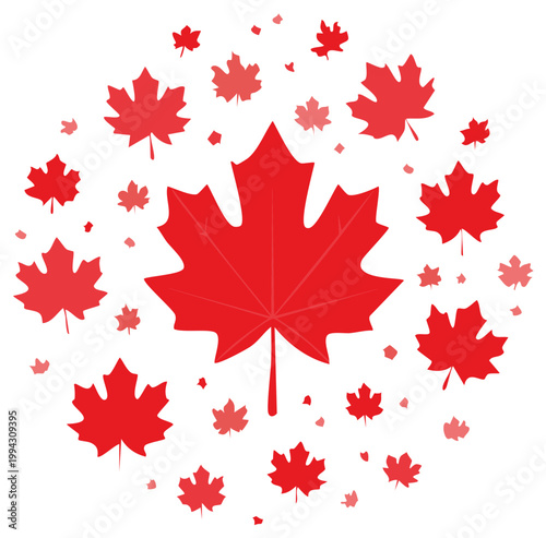 Celebration of Canada with a Circle of Maple Leaf Icons and National Identity
