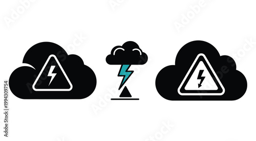 Minimalist Power Outage Icon with Lightning and Cloud Symbols for UI Design