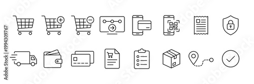 Checkout icon set. Order checkout symbol. Checkout line icon vector illustration.