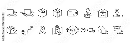 Delivery icon set. Delivery order symbol. Vector illustration of delivery order line icon.