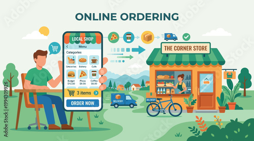 Online shopping and delivery concept with smartphone.