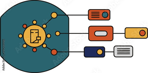 Conceptual illustration depicting secure data processing and efficient information flow within an interconnected network system