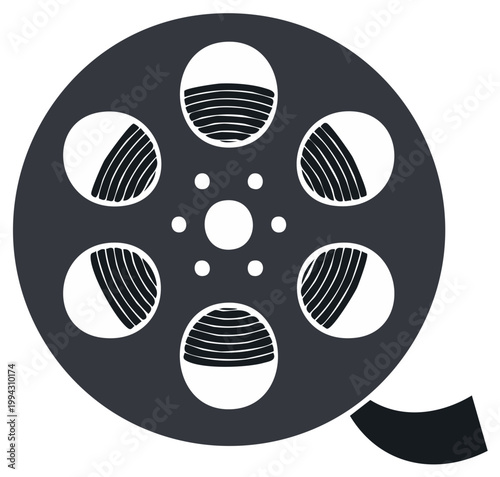 Stylized dark film reel icon for cinema and movie production concept
