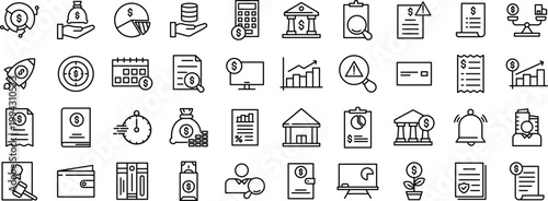 Accounting and Finance Line Icons Set Minimal Outline Style for Banking, Budgeting, Investment, Tax, Audit and Business Financial Management Design