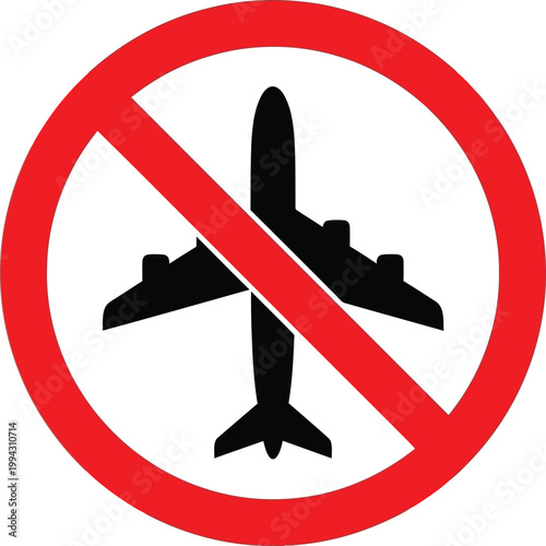 No Flying, Prohibited, Air Travel Ban, Restricted Vector Icon isolated on White Background