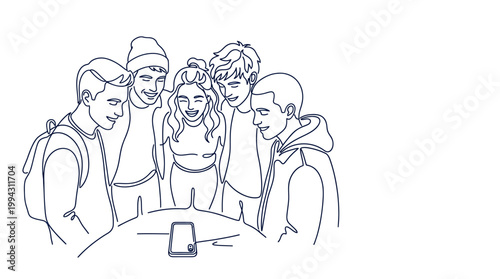 A group of young friends gathered around a smartphone, sharing a moment of laughter and connection.