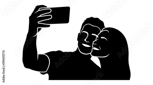 A couple taking a selfie together with a smartphone, capturing a happy moment.