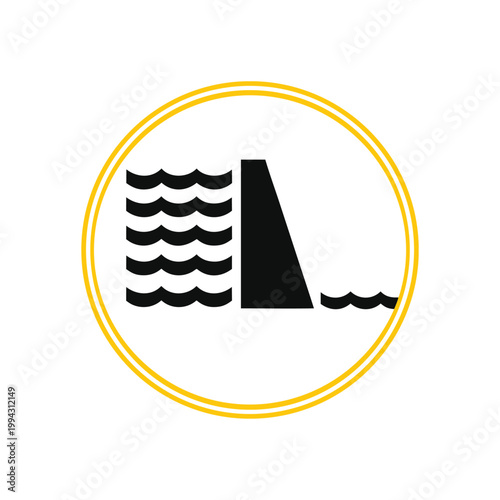 Dam water icon vector, hydroelectric power plant symbol, water barrier and reservoir sign, flood control structure pictogram isolated.