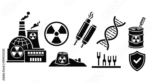 NuclearEnergyFailureWarningIconSetForAlertsAndSafetySymbols