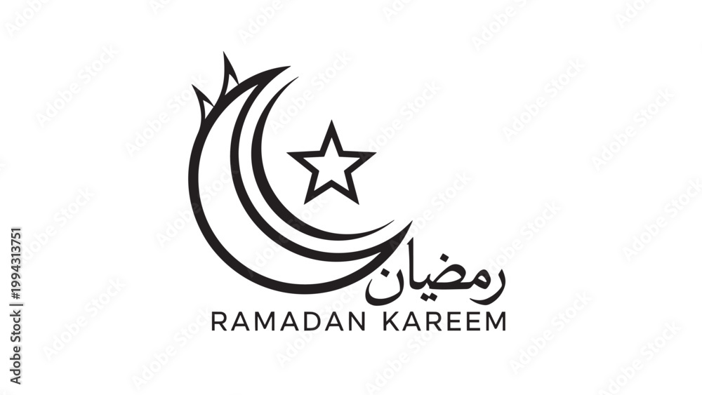 Fototapeta premium Ramadan Kareem Greeting with Crescent Moon and Star Illustration.