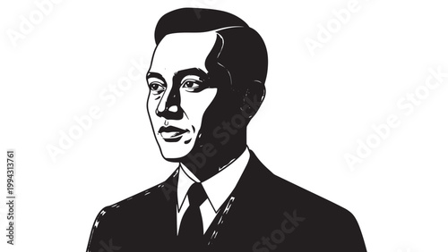 Silhouette of a Man in Formal Attire with Classic Hairstyle in Black and White.