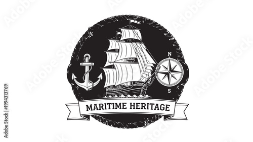 Maritime Heritage Emblem Featuring Ship Anchor and Compass Design.