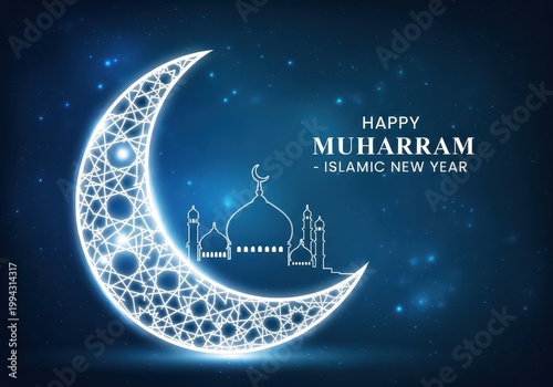 Happy Muharram Islamic New Year crescent moon illustration