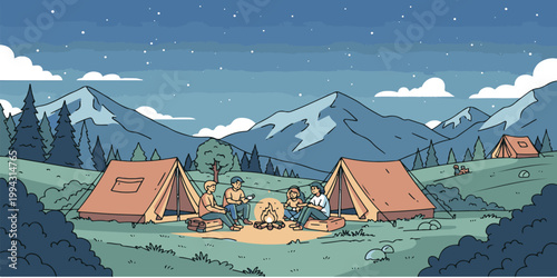 A cozy winter village landscape nestled in the snowy Alps features traditional mountain houses and a rustic wooden chalet under a cloudy sky