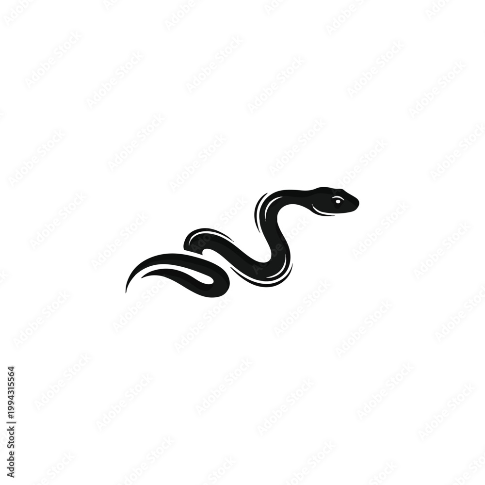 Fototapeta premium Black snake curled up sideways.