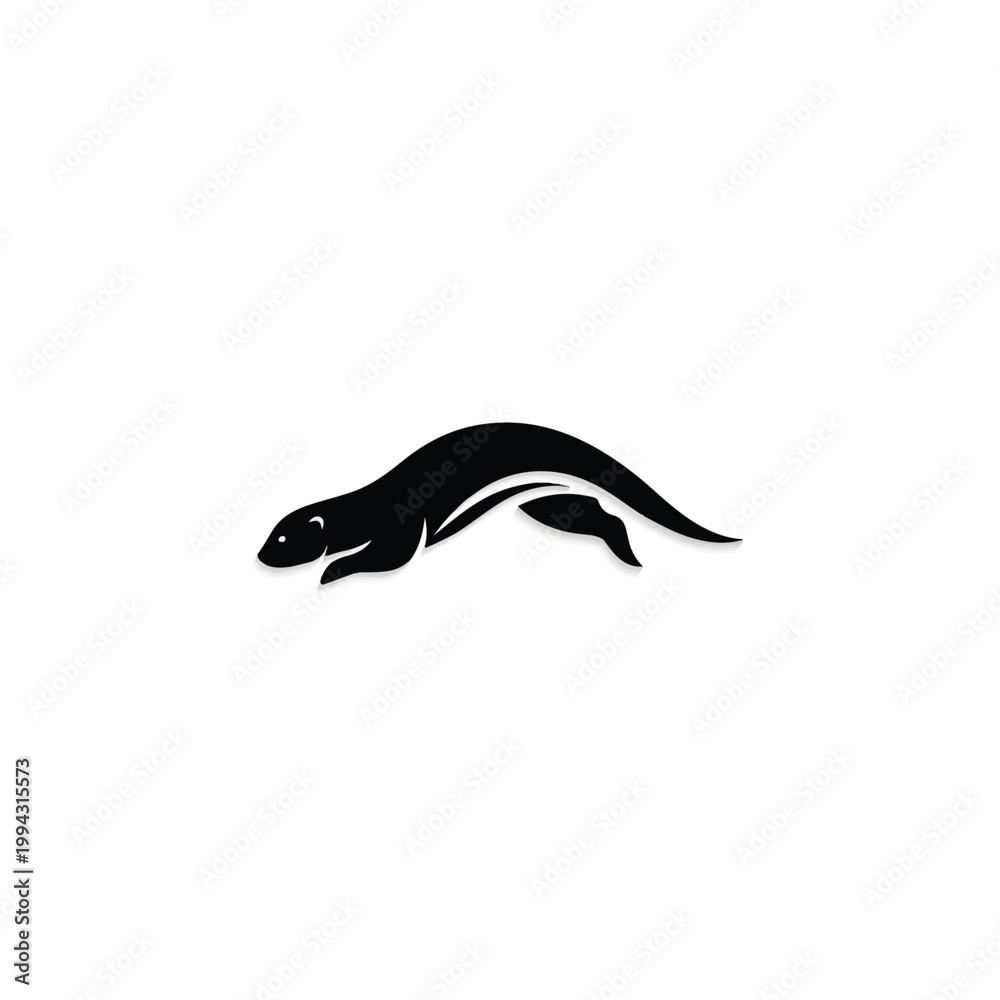 Fototapeta premium Black silhouette of a running otter.