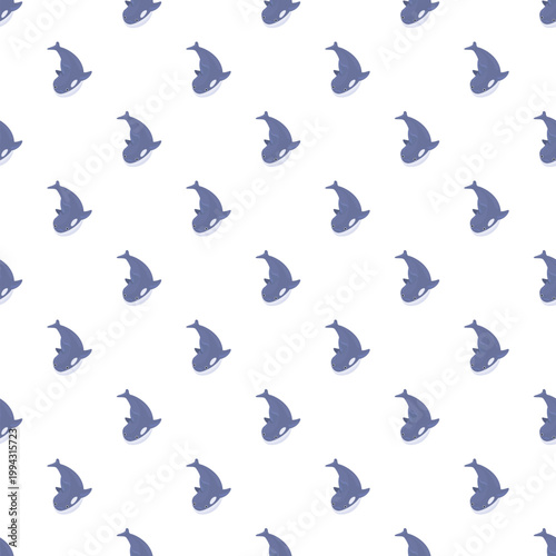 Many swimming orca killer whale cartoon aquatic animals forming a seamless background pattern