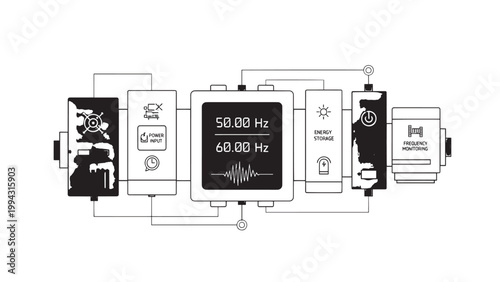 Detailed Illustration of Electronic Components and Circuitry with Central Display Screen.