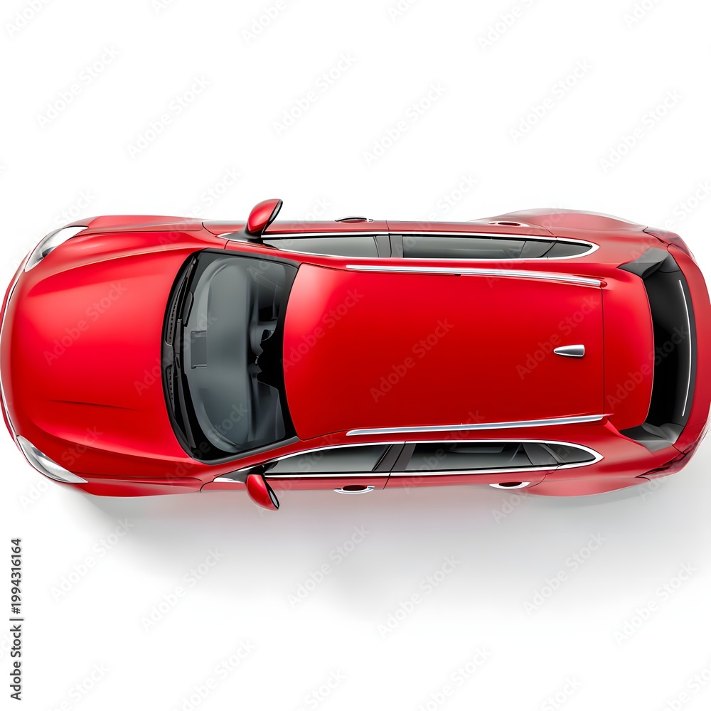 Fototapeta premium Luxury Red Sedan Vehicle from Above with Clean Minimal Studio Background