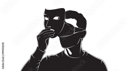 Silhouette of a Person Wearing a Face Mask and Glasses in Black and White.