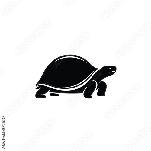 Black turtle silhouette walking slowly forward.