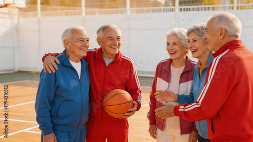 Elderly people playing basketball