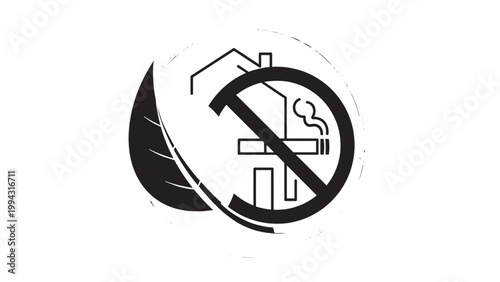 No Smoking Sign with Cigarette and House Icon in a Circular Frame.