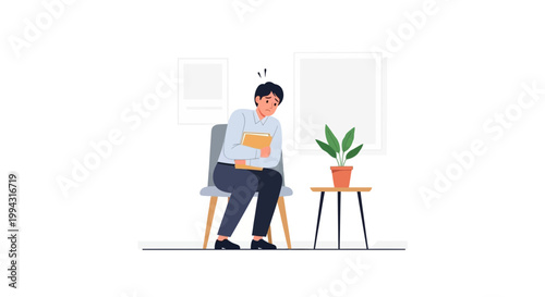 Anxious Candidate Waiting For Job Interview In Lobby Flat Illustration