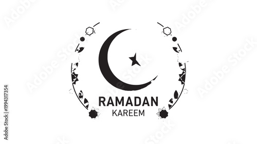 Ramadan Kareem Celebration with Crescent Moon and Lanterns Illustration.