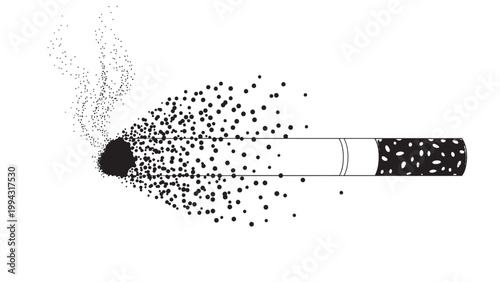 Close-up of Burning Cigarette with Smoke Particles in Black and White.