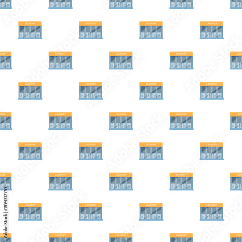 Laundry shop building cartoon seamless pattern background repeating