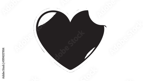 Abstract black heart shape with a bite mark on the upper right side.