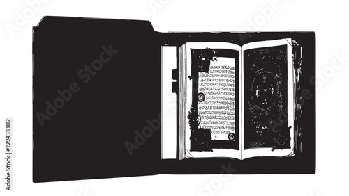 Open window with curtains and view of the outdoors in black and white.