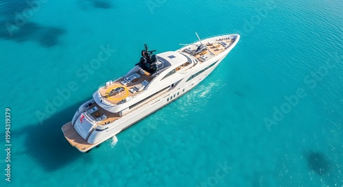 Luxury yacht cruising on clear turquoise water aerial view seascape