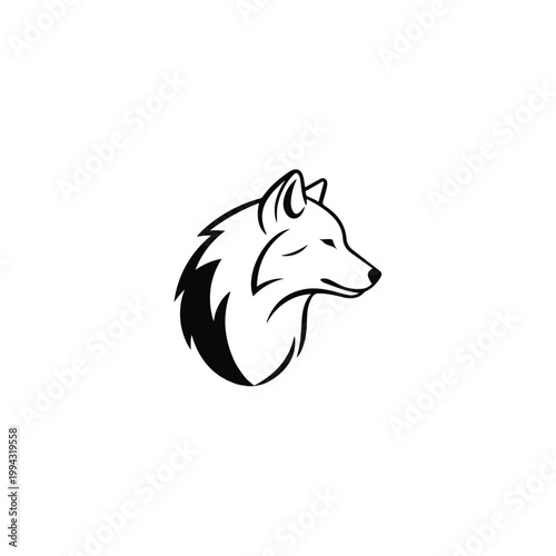 Black and white wolf head profile.