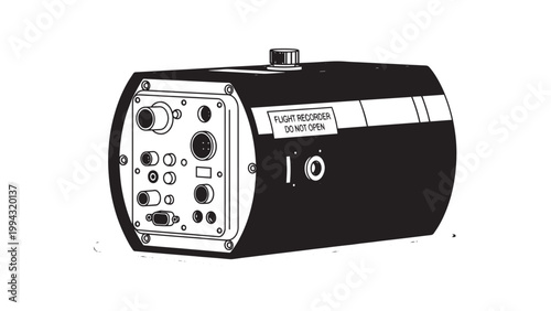 Close-up of a cylindrical electronic device with various ports and controls on one end.