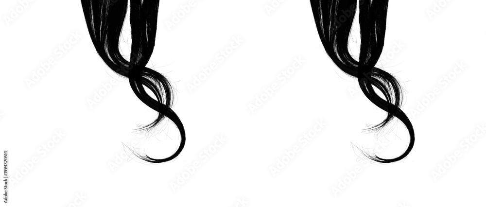 Obraz premium Glossy black hair extension with sleek waves and elegant curl at the end.
